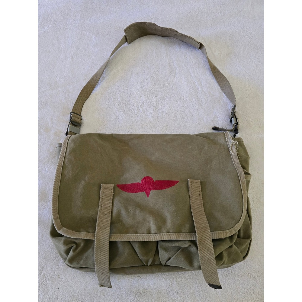 Vintage Banana Republic Messenger‎ Bag Olive Canvas Paratrooper Made Israel Worn